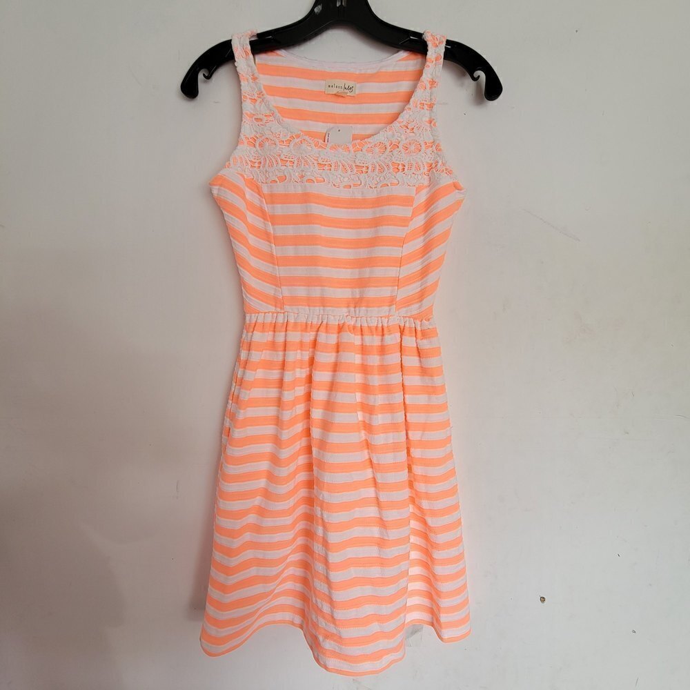 NEW Masion Jules Coral White Floral Lace Striped Sleeveless Summer Dress Sz XXS